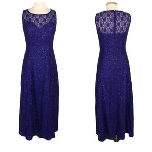 Elegant Evening Sequin Dress Fit Flare Sleeveless Sweetheart Illusion Lace Large